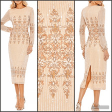 MAC DUGGAL 5576 Peach Embellished Long Sleeve High Neck Sheath Dress 18