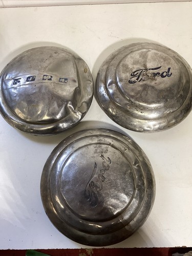 3-Vintage Ford Dog Dish Poverty Center Cap 8" Script Ford Hub Caps
