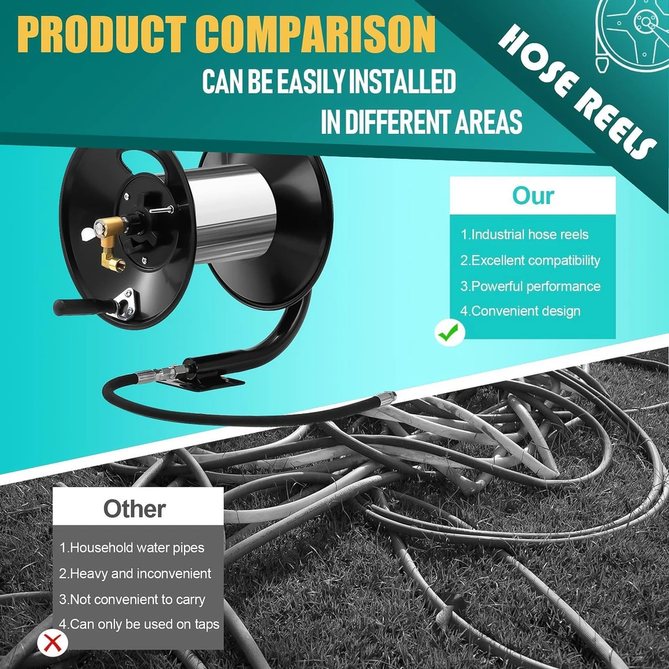 Retractable Power Pressure Washer Hose Reel 3/8" X 100 Ft,4000PSI Hot&Cold Water - Image 4 of 4