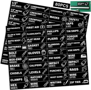 Magnetic Toolbox Labels, 80 Pcs Tool Chest Drawer Organizer with Icons, Strong M