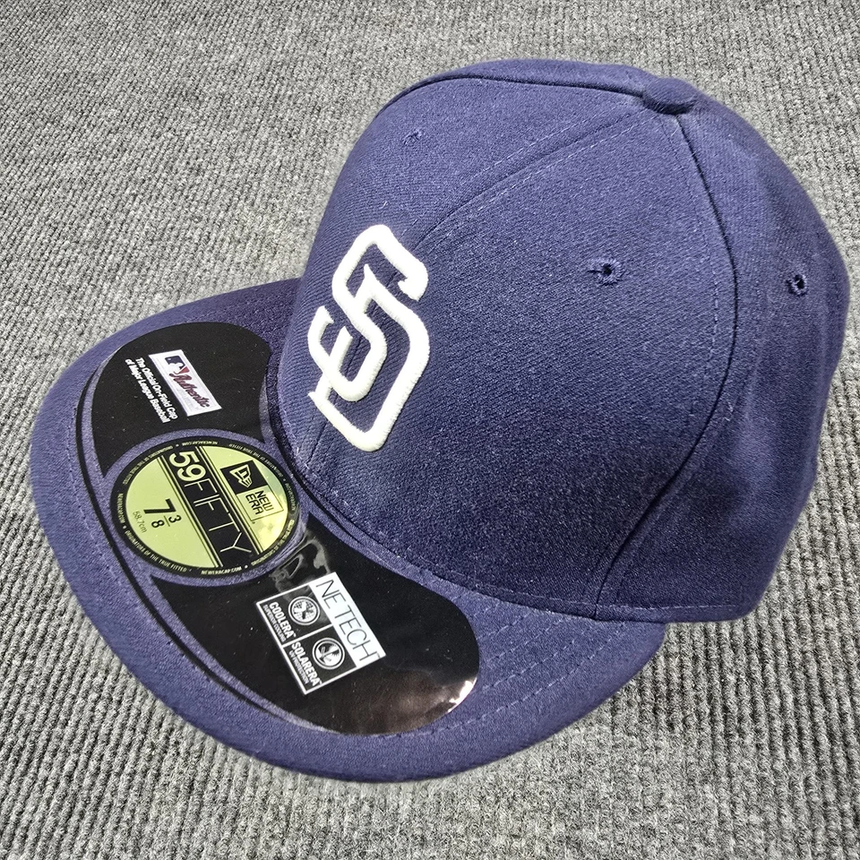 San Diego Padres Hat Cap Fitted Mens 7 3/8 Navy MLB Baseball New Era 59FIFTY - Image 2 of 4