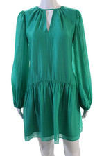 Trina Turk Women Green Shift Dress Long Sleeve Knee-Length Size S