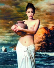 Girl with Pottery Bottle Oil painting Wall art Giclee Printed on Canvas P1160