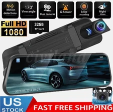 4K 10" Dual Dash Cam Car Rear Mirror View Backup Dual Camera Night Vision GPS