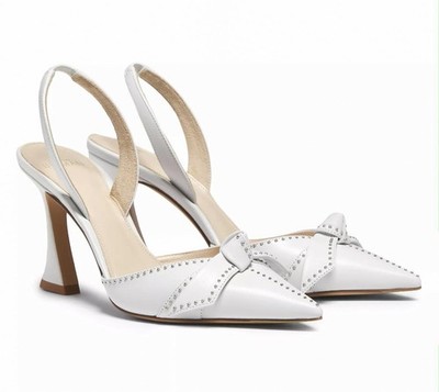 ALEXANDRE BIRMAN Clarita Bell Leather Studs Bow Sculptural Slingback Pumps IT37