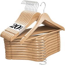 Wooden Hangers 20 Pack - Durable Non Slip Coat Hangers Heavy Duty- Natural Solid