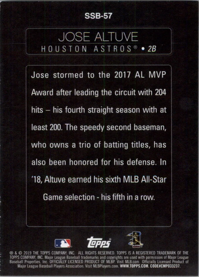 2019 Topps Stars of the Game #SSB57 Jose Altuve - BB - Image 2 of 2