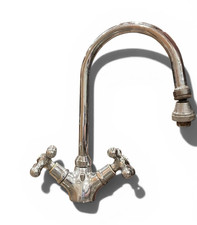 Vintage Chrome 2-Handle High Arc Kitchen Faucet, Widespread Swivel Cross, Brass