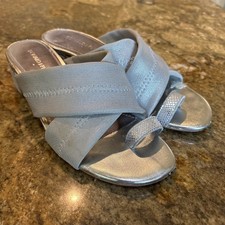 Donald J Pliner Sandals Silver Size 5.5 Block Heel Metallic Mesh Toe Loop