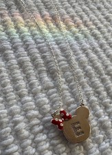 Disney Minnie Mouse Head Pendant Necklace Red Bow Letter E Charm Jewelry