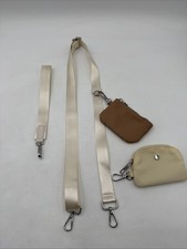 Dual Pouch Wallets Wristlet Keychain Cream and Brown