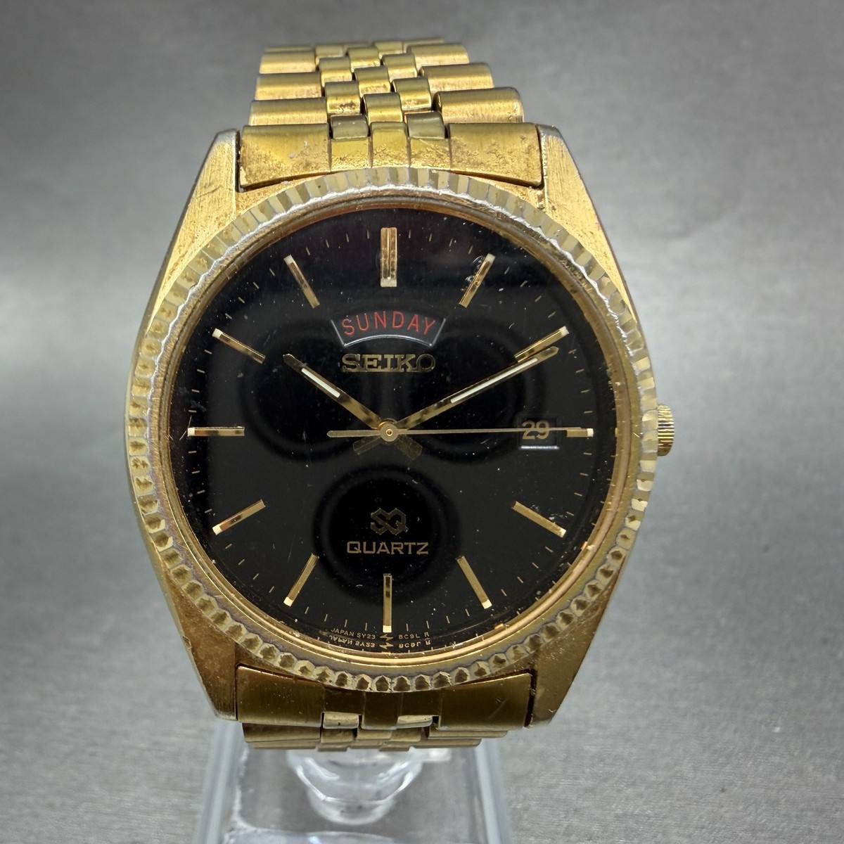 Seiko SQ President Watch Men 36mm Black Dial Gold Tone Daydate 5Y23-8A69 New Bat Seiko SQ President Watch Men 36mm Black Dial Gold Tone  main image 4