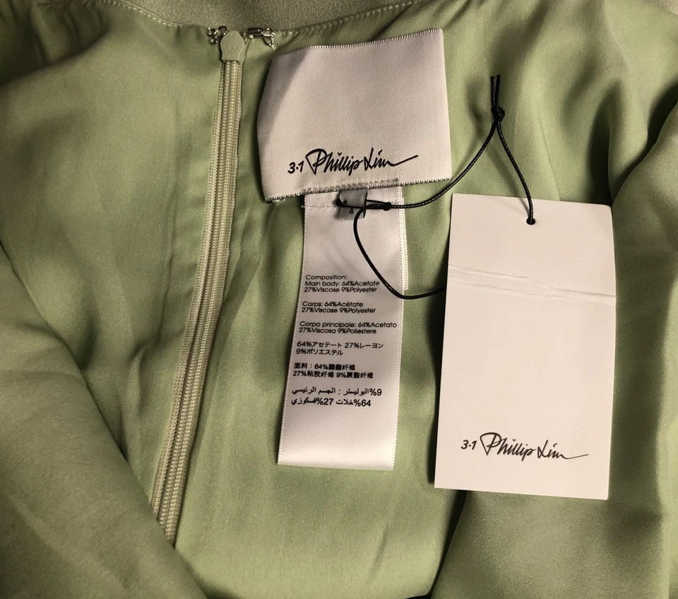 MINI VESTIDO SIN TIRANTES PHILLIP LIM 3.1 CRAPE SATINADO HALTER VERDE PISTACHO PASTEL TALLA 4 Foto 3 de 4