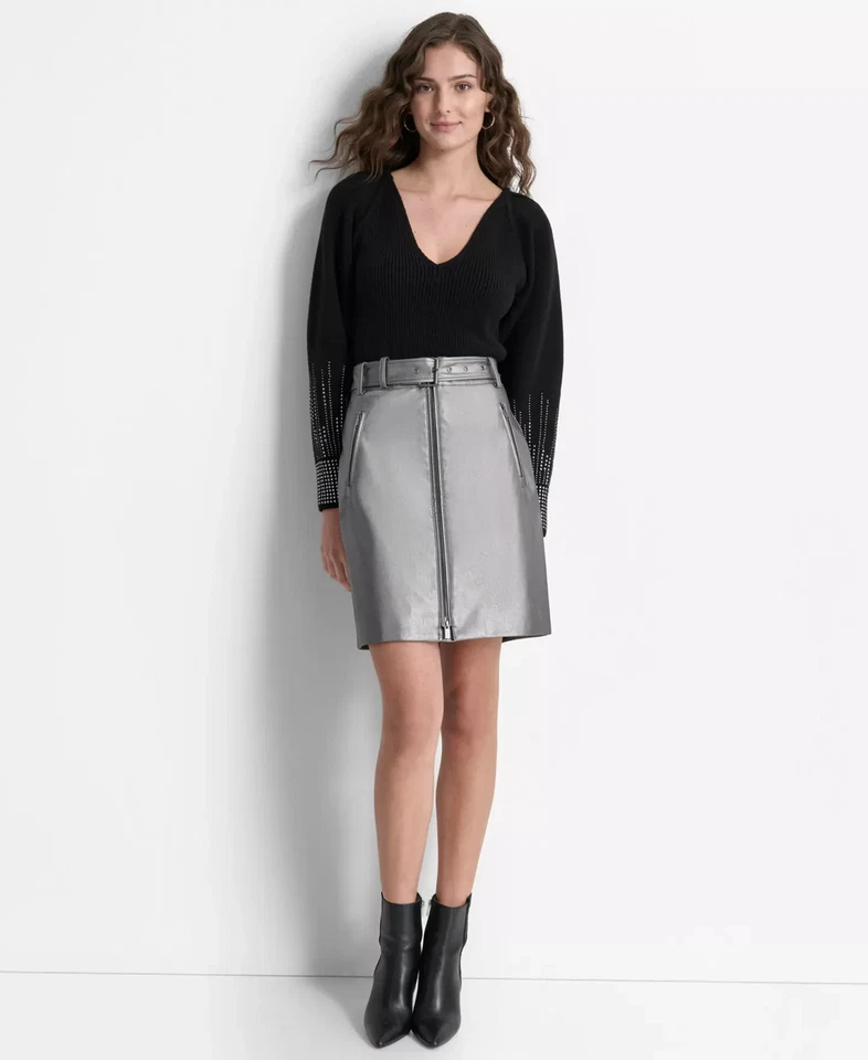 DKNY Women's Skirt Sz 10 Metallic Faux-Leather Pencil - Image 4 of 4