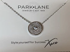 Park Lane Sutton Pave Pendant Silver Tone Reversible Necklace 19” NWT