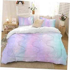 Colorful Girls Comforter Set 3D Scales Bedding Set Durable Quilt Queen Rainbow