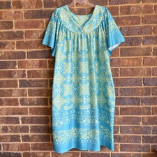 VTG Anthony Richards Short sleeve Muumuu House Dress Turquoise Paisley Size 2X