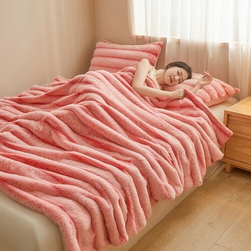 Stichdecke Kunstfell Plüsch Bett Plaid flauschig weich Decke Doppellagig Bett - Bild 8 von 35