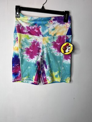 New Buc-ee's Women's Bright Tie Dye Yoga/Biker Shorts Size Small Pockets