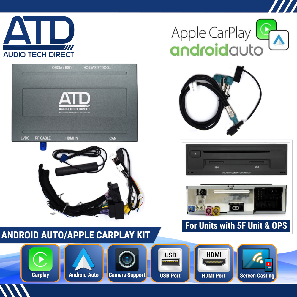 DCYBDL 2 in 1 Carplay Wireless per VW T ROC 2018 2019 2020 2021 2022 2023 2024, Adattatore CarPlay e Android Auto Wireless Plug & Play Connessione Automatica Controllo Vocale,C Gold