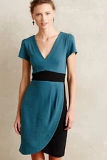 Maeve Splitshade Tulip Hem Dress Size XS Turquoise Black Anthropologie Textured