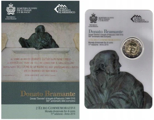 2 Euro 2014 San Marino Donato Bramante folder official BU