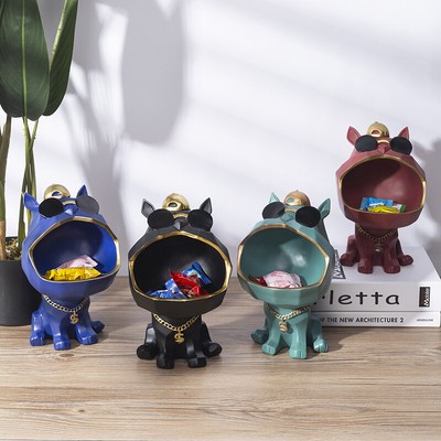 Nordic Luxury Dog Statue Figurine Sculpture Home Decor Storage Resin Ornaments