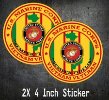 2x USMC MARINE CORPS VIETNAM VETERAN VET Decal Sticker MILITARY SEMPER FIDELIS