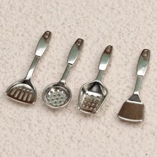4PC 1:12 Scale Dollhouse Miniatures Kitchen Silver Shovel Alloy Spatula Cookware