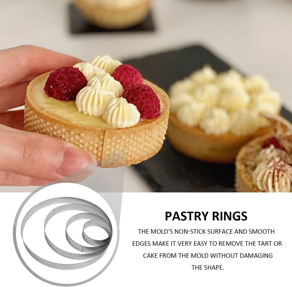 4 Cerchi per Torta in Acciaio Inossidabile Con 2 Spatole in Plastica, Stampi per - Immagine 4 di 4