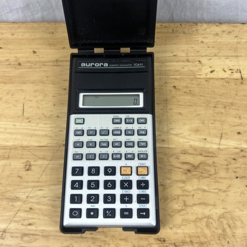 AURORA Vintage Pocket Electronic Scientific Black Calculator TC611 In Hard Case