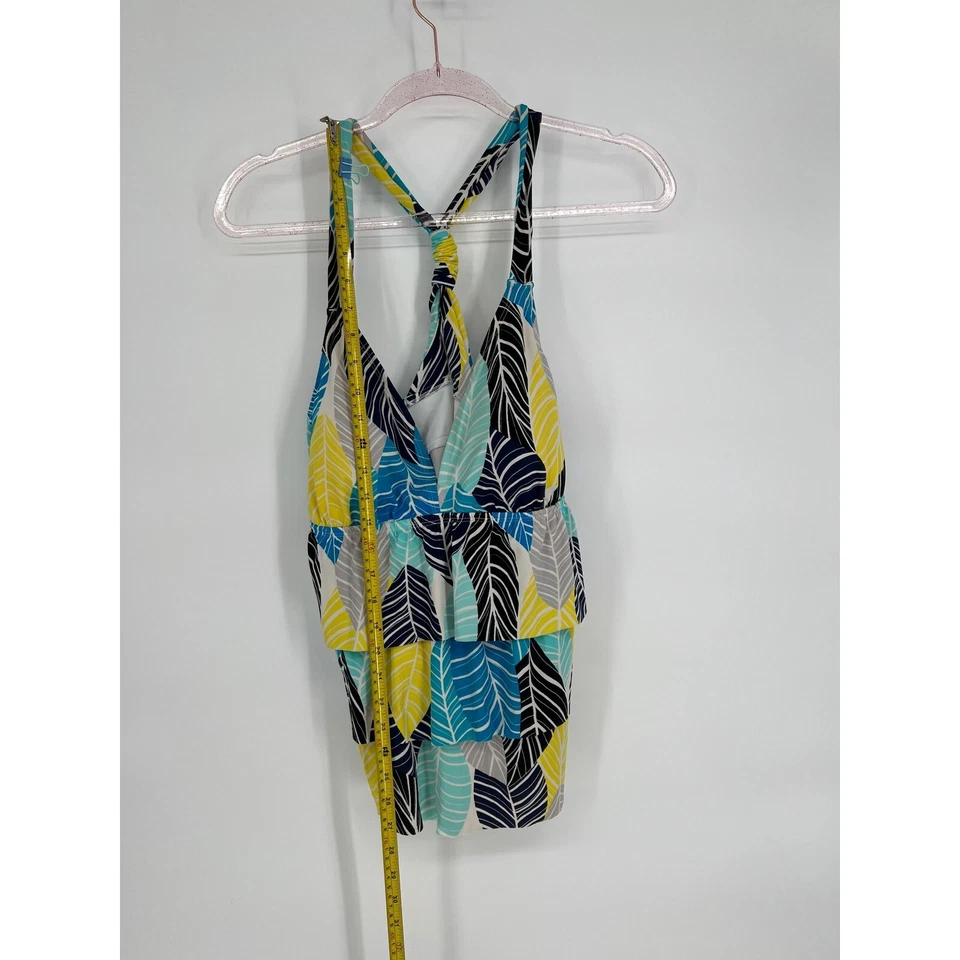 Traje de baño South Point Tankini Top estampado de hojas en capas azul amarillo lindo talla S Foto 2 de 4