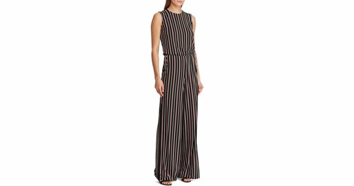 LRL Ralph Lauren Black Red White Stripe Gold Logo Accent Buttons Jumpsuit S $165