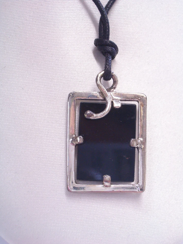 Ciondolo in ARGENTO 925 con OSSIDIANA naturale - pendente Pietra Dura nera - Immagine 2 di 4