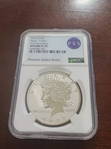 2022 $1 Fiji Silver Peace Dollar D Privy NGC Reverse PF 70 First Day of Issue