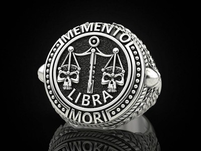 Memento Mori Libra Zodiac  Signet Ring Sterling Silver 925 original Design