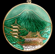 Vintage Japanese Inaba Green Cloisonne Enamel Brooch Pin Necklace Pendant Shippo