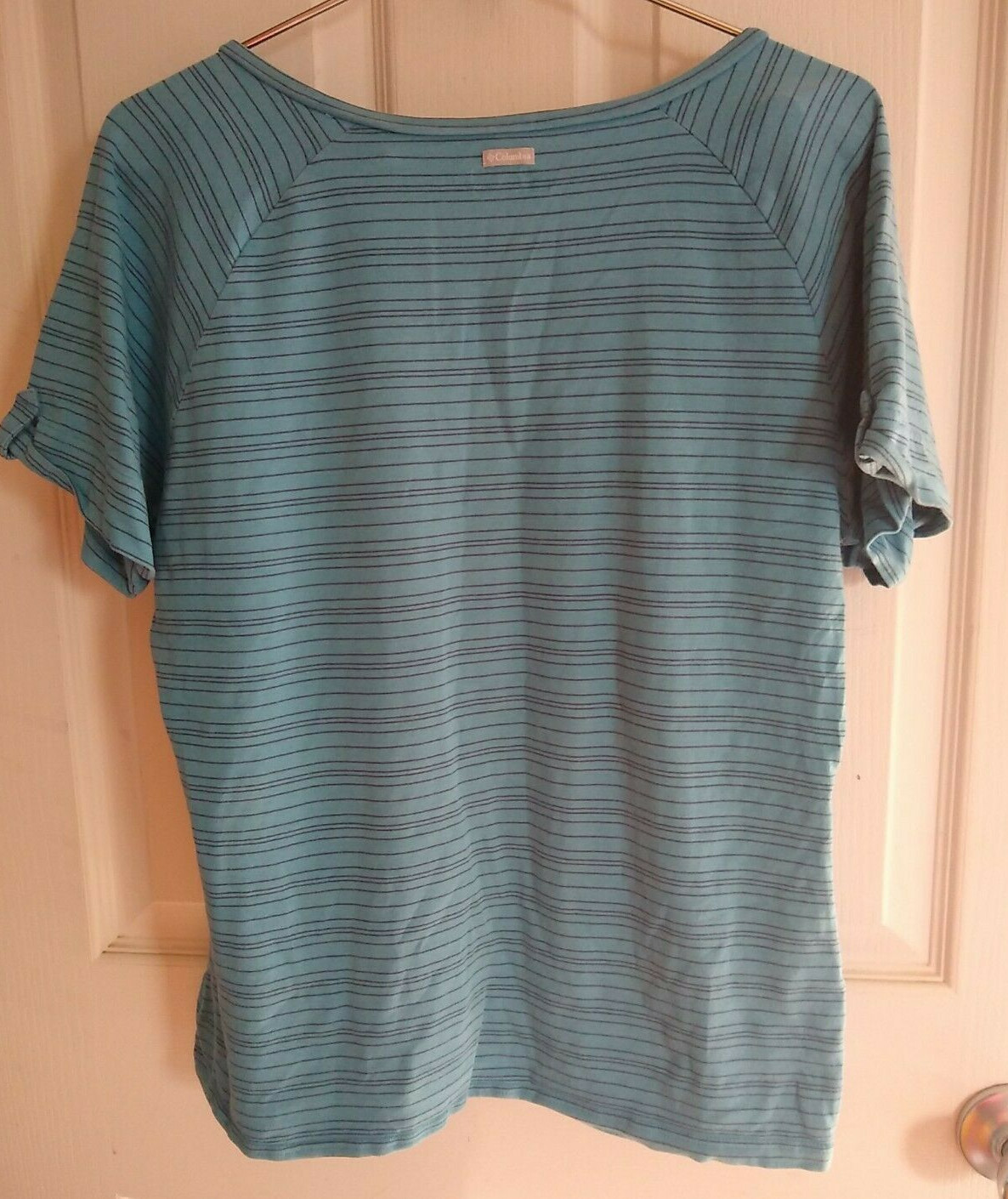 Columbia Basic T-Shirt Large Turquoise Striped Co… - image 4