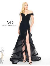MAC DUGGAL 66586D Black Off Shoulder Tiered Ruffle Slit Flamenco Ball-Gown 16 XL