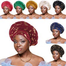 African Headwear Aso Oke Headtie Auto Gele Wedding Women Hijab Cap Head Wrap