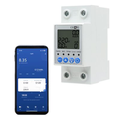 Smart WLAN Stromzähler Hutschiene 1 Phasig 63A 230V90-250V Amperemeter Voltme...