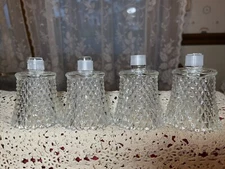 4 PC Homco Vintage Peg Votive Clear Glass Candle Holders Diamond Point