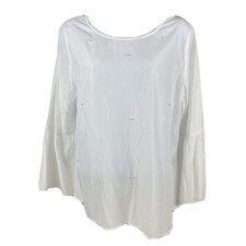 Apt. 9 Semi Sheer Blouse Pearl Bead Accent Long Flare Sleeve Poly Rayon Sz M