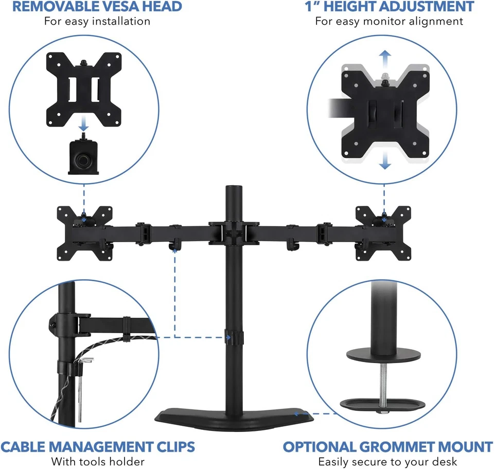 Dual Monitor Stand for Desk - 2 Screen Mount for Two Computer Screens up to 32 I - Image 3 of 4