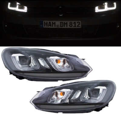 Scheinwerfer SET H7 Leiste Schwarz TFL passt für VW Golf 6 ab 08-12