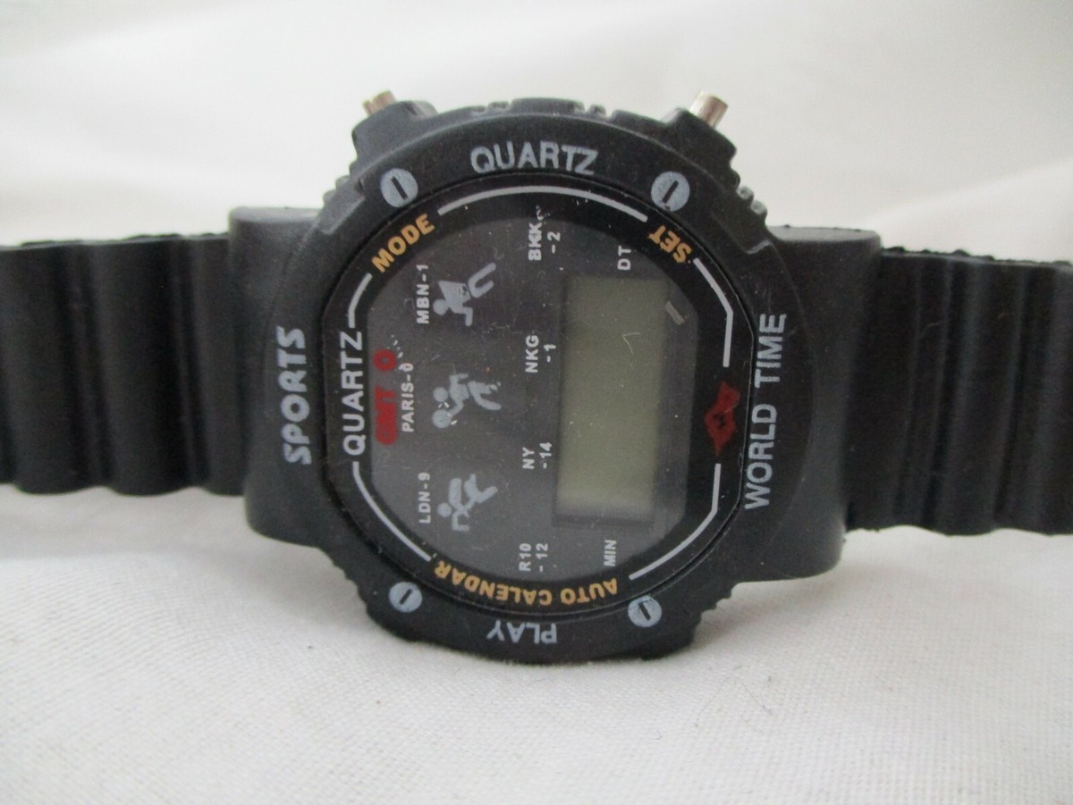 Allstime　オールスタイム　 DOOGOO TIME THE TABLE Sports World Time GMT O Digital Watch Auto Calendar Black Buckle