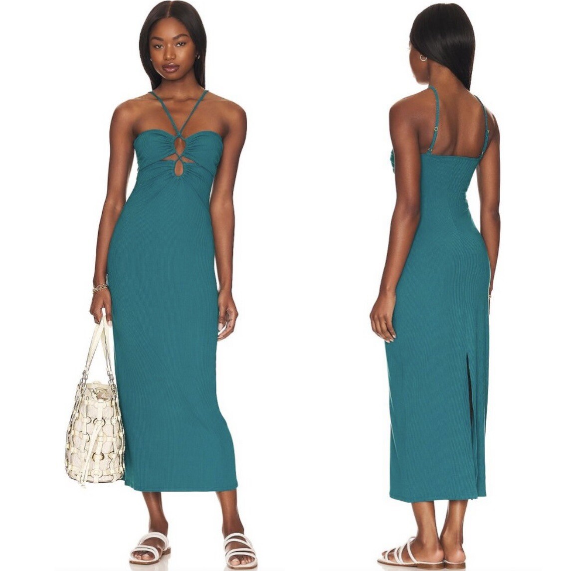 NWT L*SPACE Ellery Midi Maxi Halter Dress in Deep Sea Blue Size Small