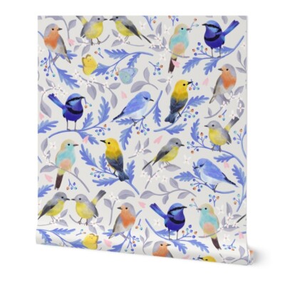 SpoonFlower Wallpaper Birds Periwinkle Peel and Stick DarLinG