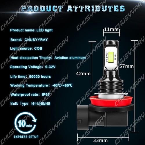 For Ford Fusion 2007-2016 LED Headlights High Low Beam+Fog Light Bulbs Kit 8000K - Picture 10 of 12