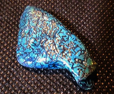 Painted Stone small 2 inch Portable Rock Art Mammoth head shape blue mosaic